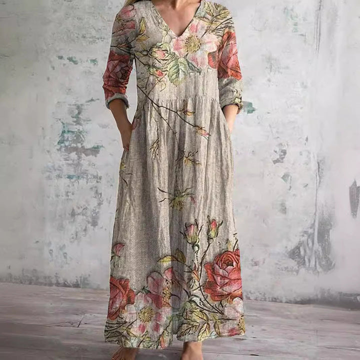 Fiona | Floral Linen-Cotton Dress