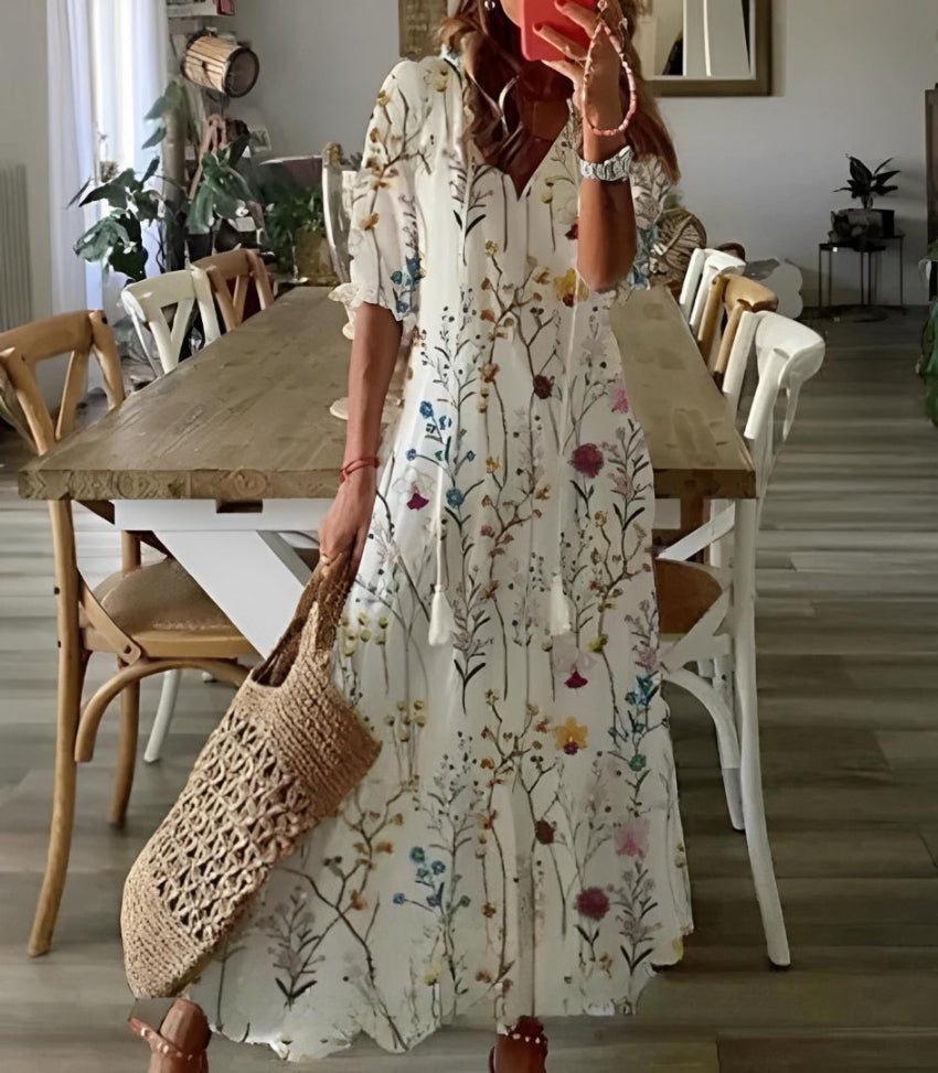 Willow – Vintage Boho V-Neck Dress