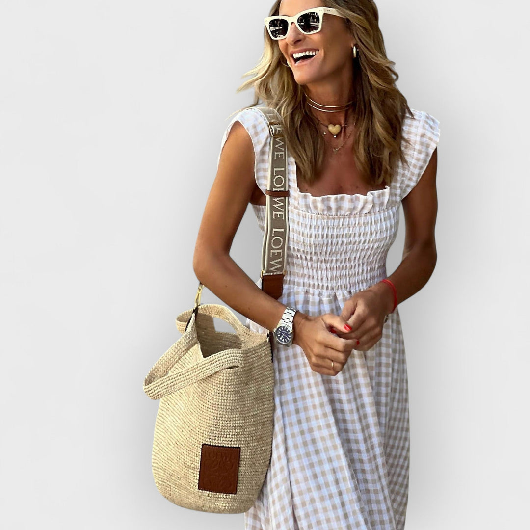 Belle | Plaid Ruffle-Sleeve Smocked Maxi Dress