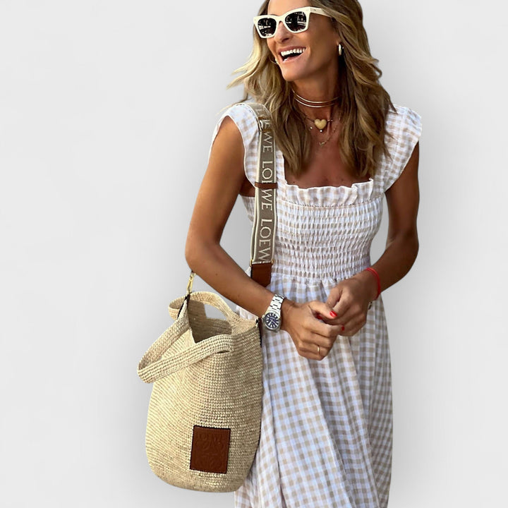 Belle | Plaid Ruffle-Sleeve Smocked Maxi Dress