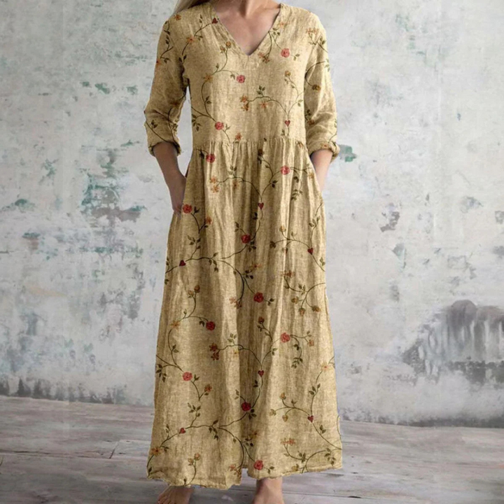 Fiona | Floral Linen-Cotton Dress