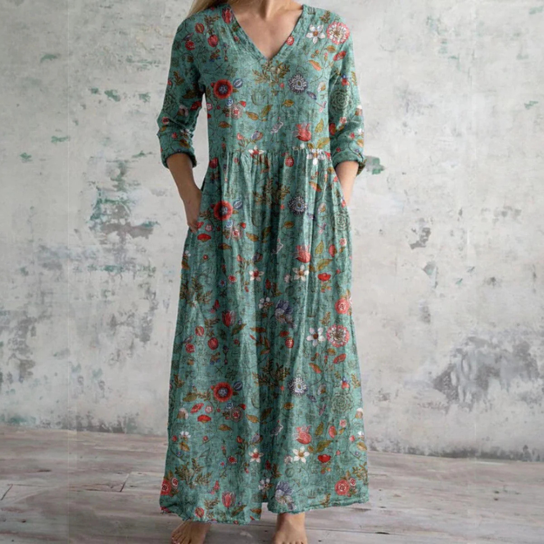 Fiona | Floral Linen-Cotton Dress