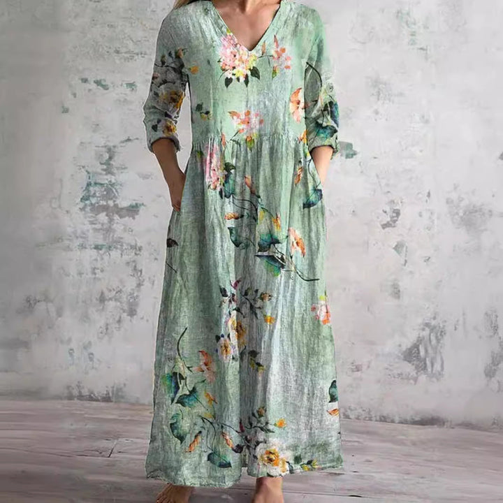 Fiona | Floral Linen-Cotton Dress