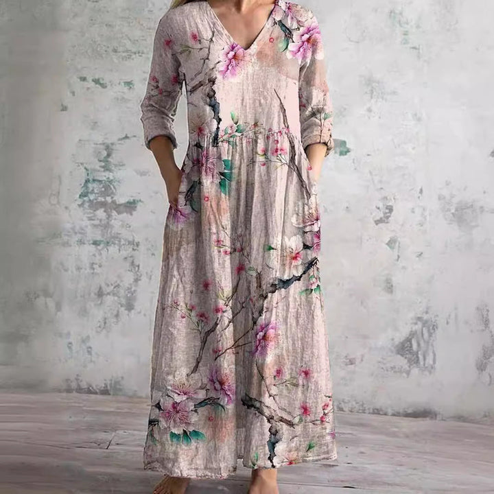 Fiona | Floral Linen-Cotton Dress