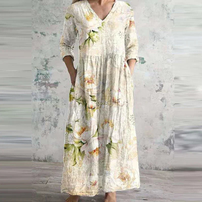 Fiona | Floral Linen-Cotton Dress
