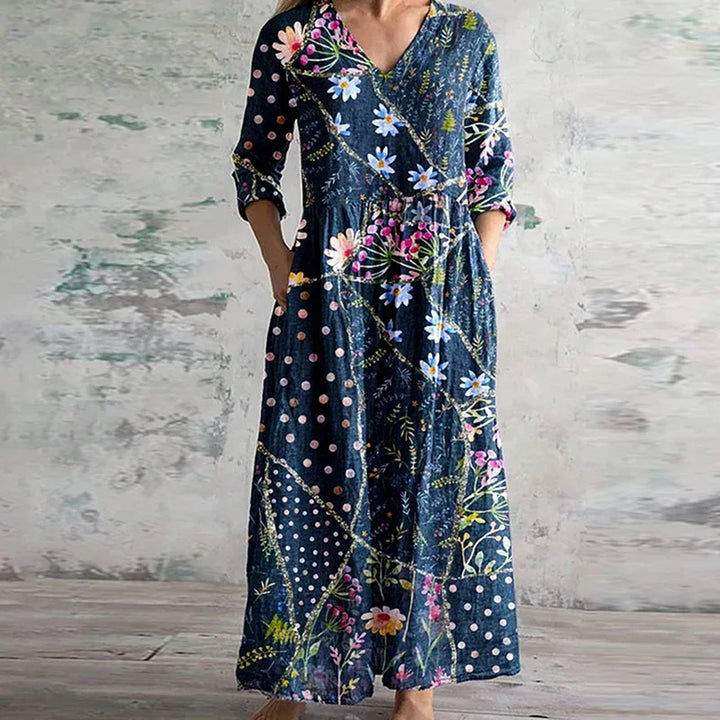 Fiona | Floral Linen-Cotton Dress