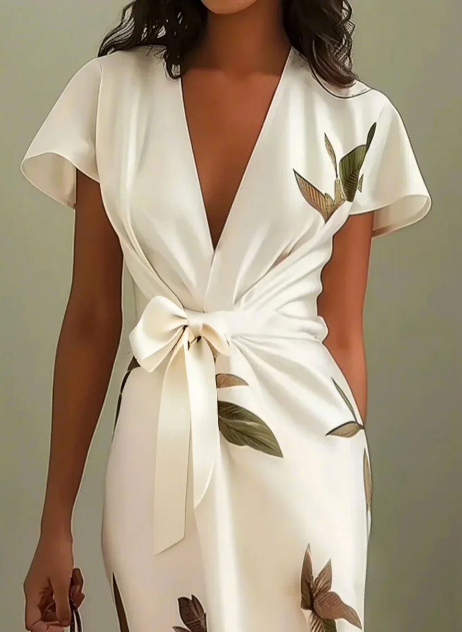 Serenity | Leaf-Print Midi Dress
